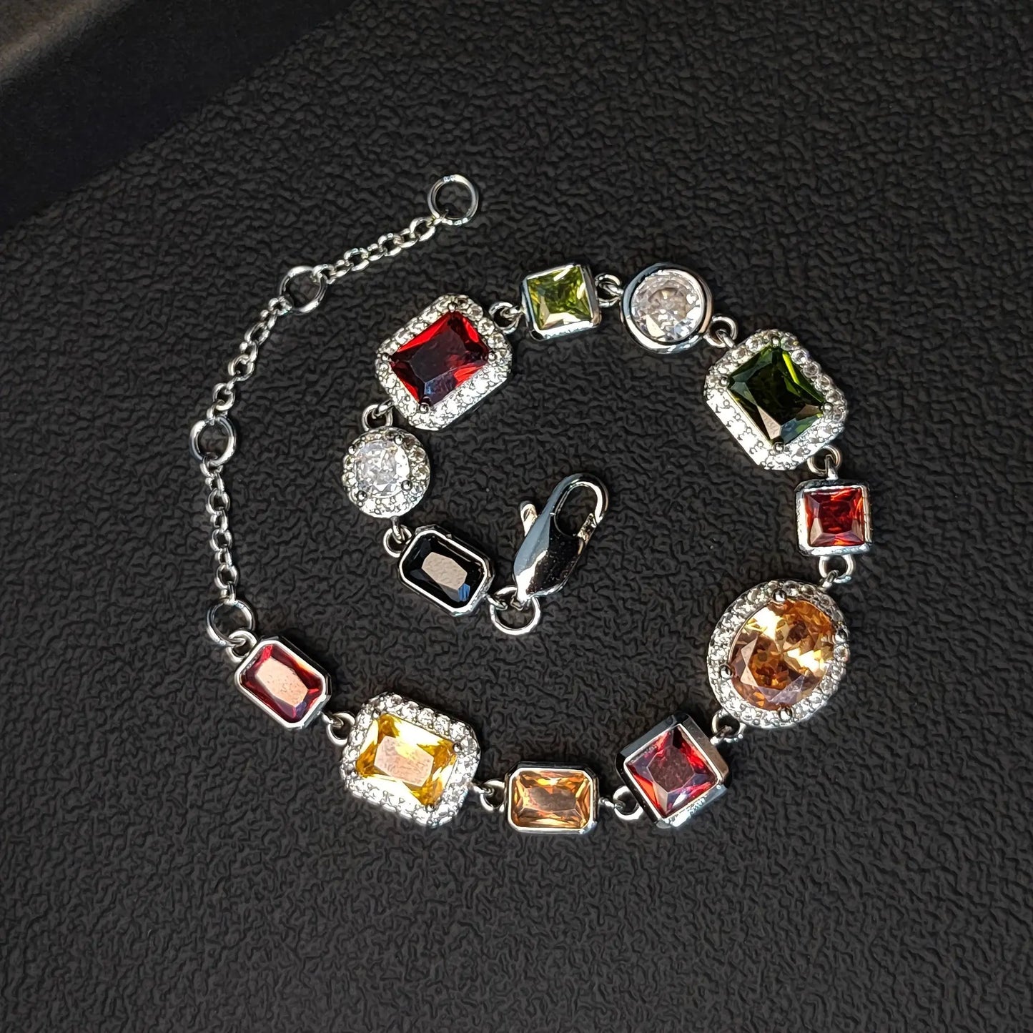 1pc 10MM Colorful CZ Bracelet, Colorful Synthetic Gemstone Chain Bracelet For Men And Women, Copper golden Plated Hip Hop Jewelry, Valentine's Day Wedding Anniversary Birthday Gift, Father's Day Gift Hominus Denim
