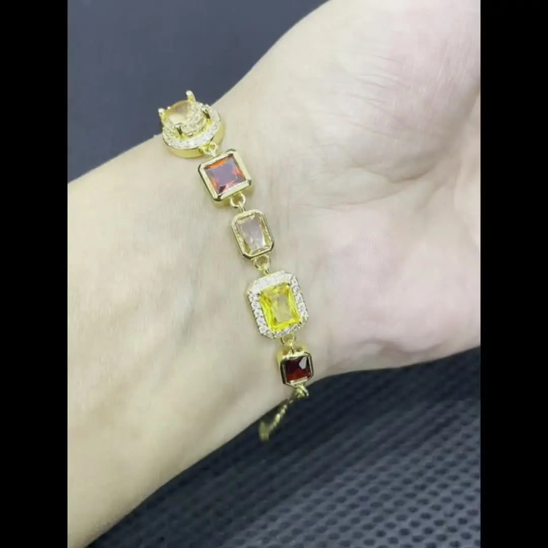 1pc 10MM Colorful CZ Bracelet, Colorful Synthetic Gemstone Chain Bracelet For Men And Women, Copper golden Plated Hip Hop Jewelry, Valentine's Day Wedding Anniversary Birthday Gift, Father's Day Gift Hominus Denim