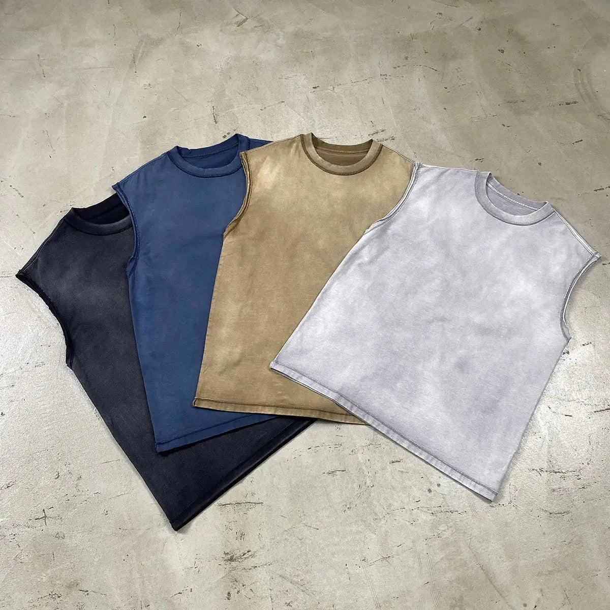 2024 Baggy Y2k Wax Dyed Vest Distressed Washed Tank Top Men's American Oversized Streetwear Trendy Retro Sleeves T Shirts Hominus Denim