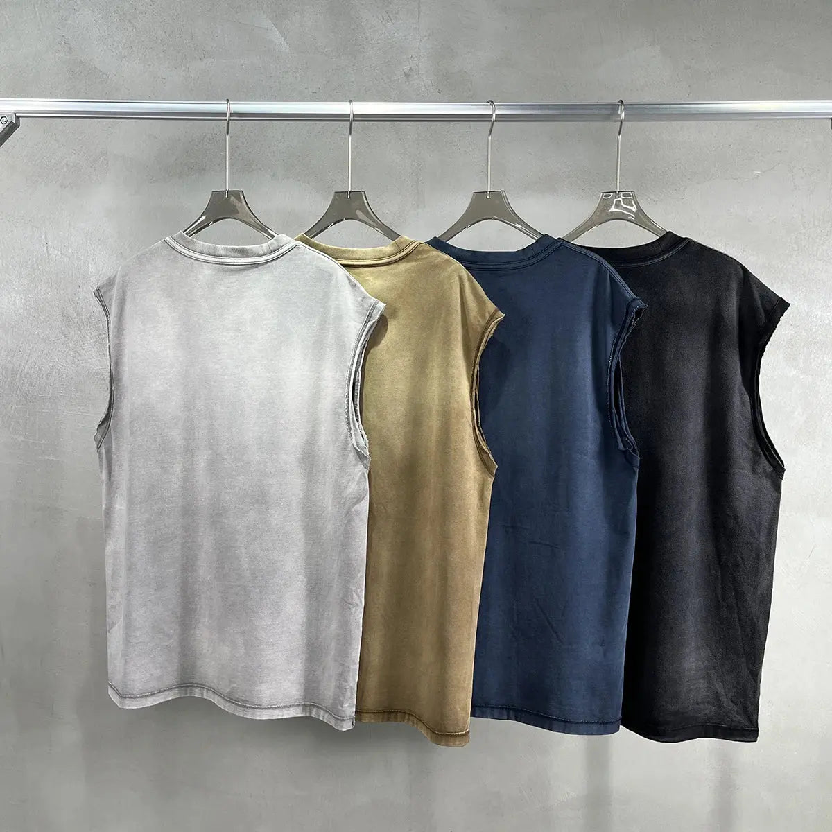 2024 Baggy Y2k Wax Dyed Vest Distressed Washed Tank Top Men's American Oversized Streetwear Trendy Retro Sleeves T Shirts Hominus Denim