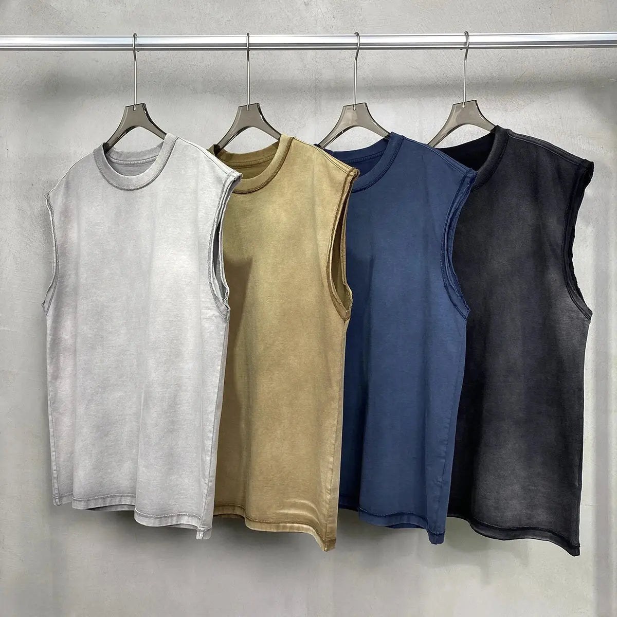 2024 Baggy Y2k Wax Dyed Vest Distressed Washed Tank Top Men's American Oversized Streetwear Trendy Retro Sleeves T Shirts Hominus Denim