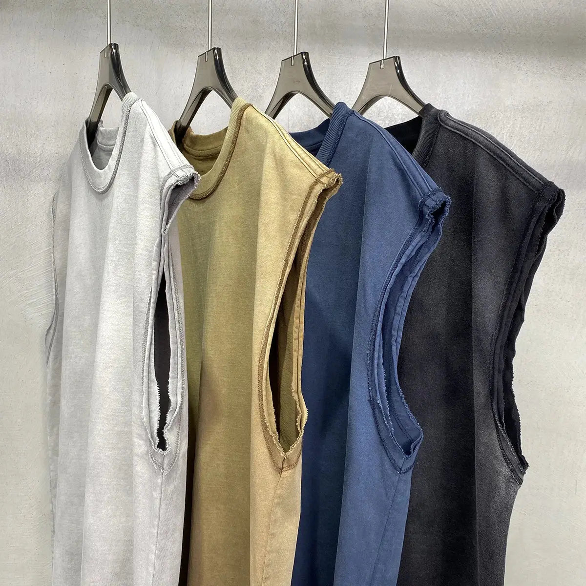 2024 Baggy Y2k Wax Dyed Vest Distressed Washed Tank Top Men's American Oversized Streetwear Trendy Retro Sleeves T Shirts Hominus Denim