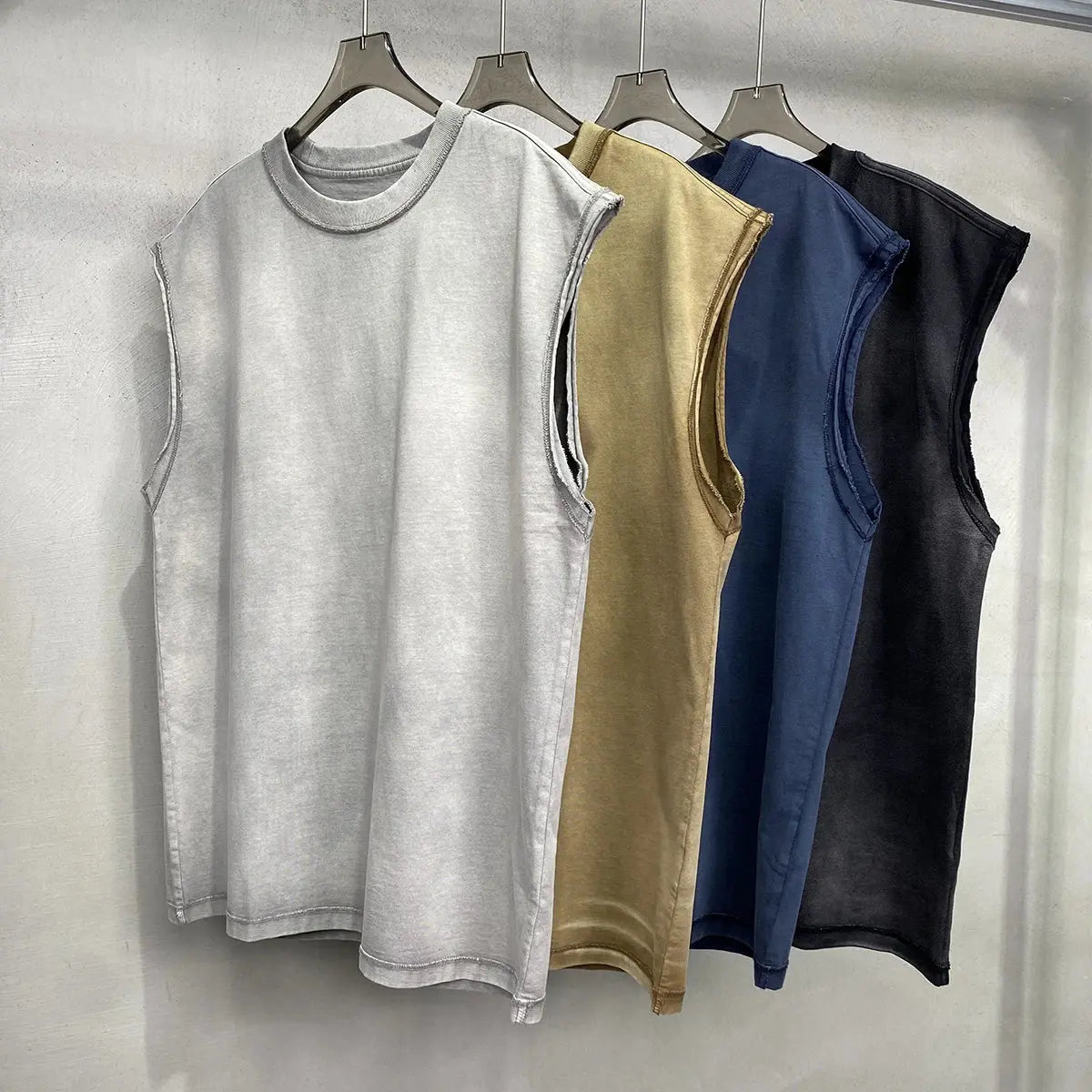 2024 Baggy Y2k Wax Dyed Vest Distressed Washed Tank Top Men's American Oversized Streetwear Trendy Retro Sleeves T Shirts Hominus Denim