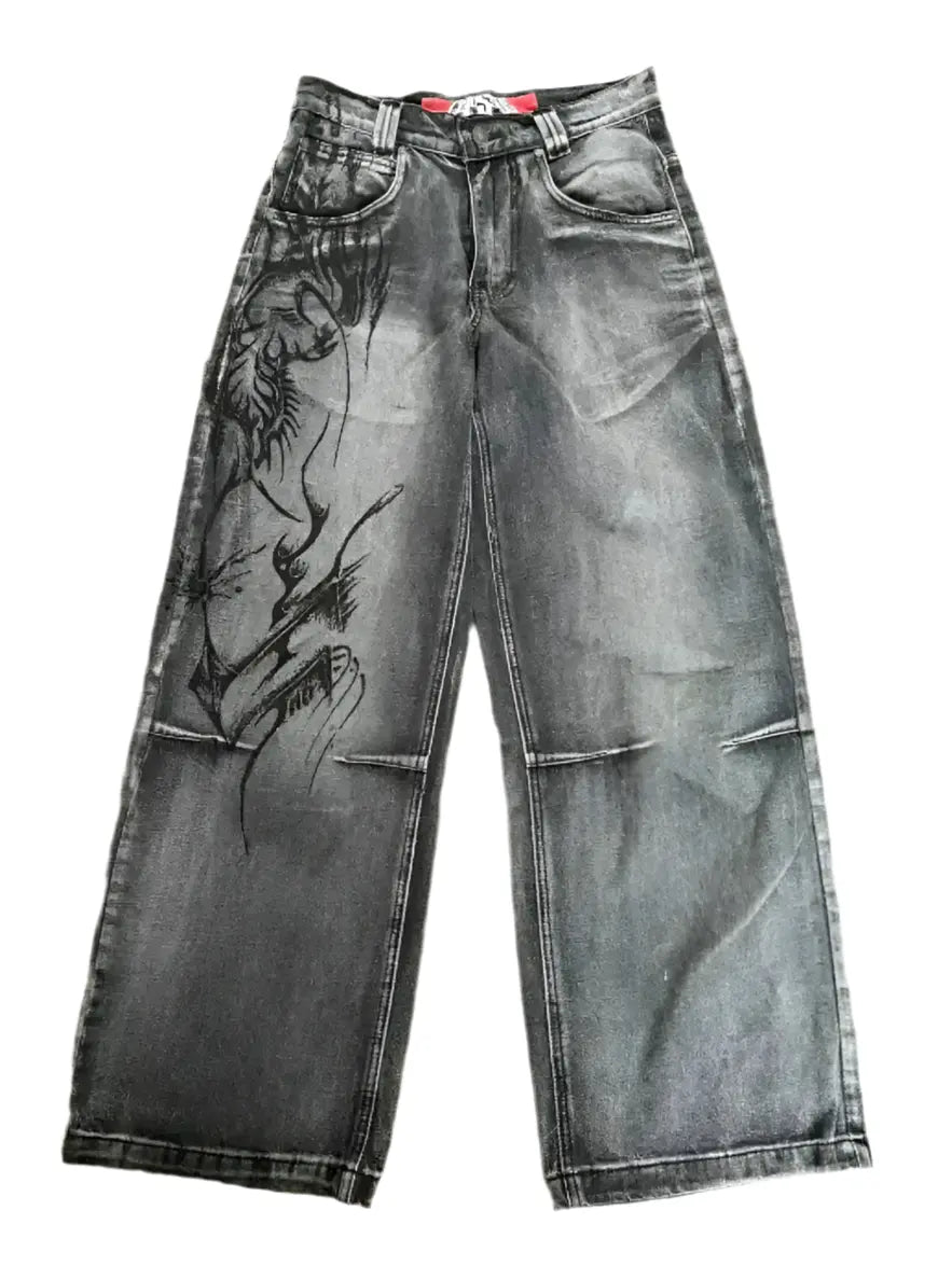 2024 New American hip-hop Vintage baggy jeans women's Harajuku high waist Y2K wide-leg pants Gothic wide pants Streetwear pants Hominus Denim
