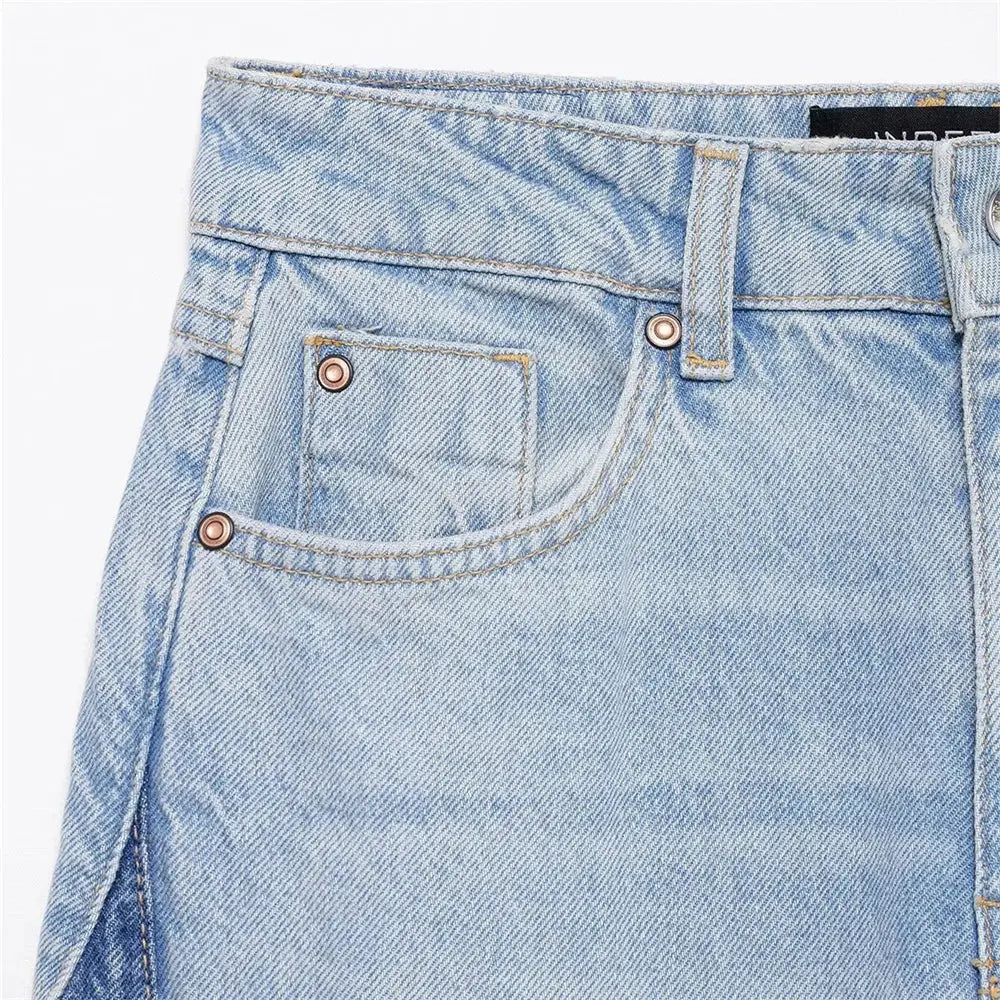 2025 New Women's Casual Elegant Design with European and American Style Splicing Cotton High Waist Wide Leg Jeans Hominus Denim