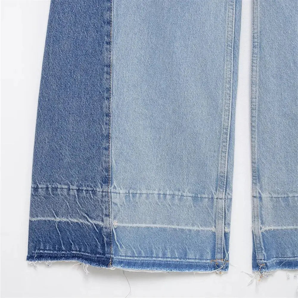 2025 New Women's Casual Elegant Design with European and American Style Splicing Cotton High Waist Wide Leg Jeans Hominus Denim