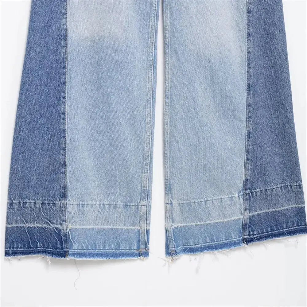 2025 New Women's Casual Elegant Design with European and American Style Splicing Cotton High Waist Wide Leg Jeans Hominus Denim