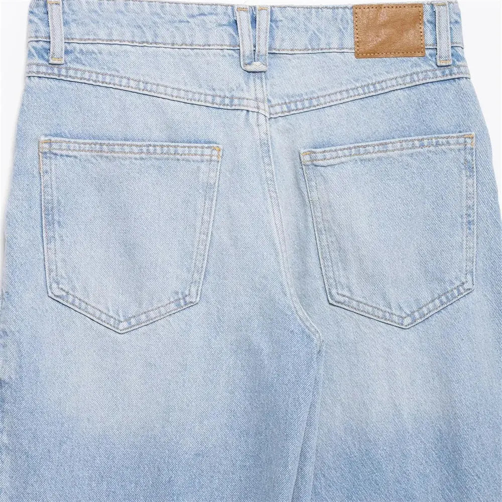 2025 New Women's Casual Elegant Design with European and American Style Splicing Cotton High Waist Wide Leg Jeans Hominus Denim