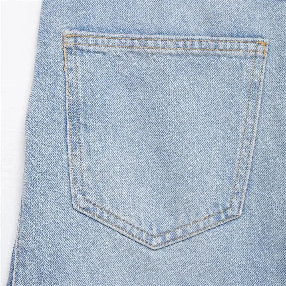 2025 New Women's Casual Elegant Design with European and American Style Splicing Cotton High Waist Wide Leg Jeans Hominus Denim