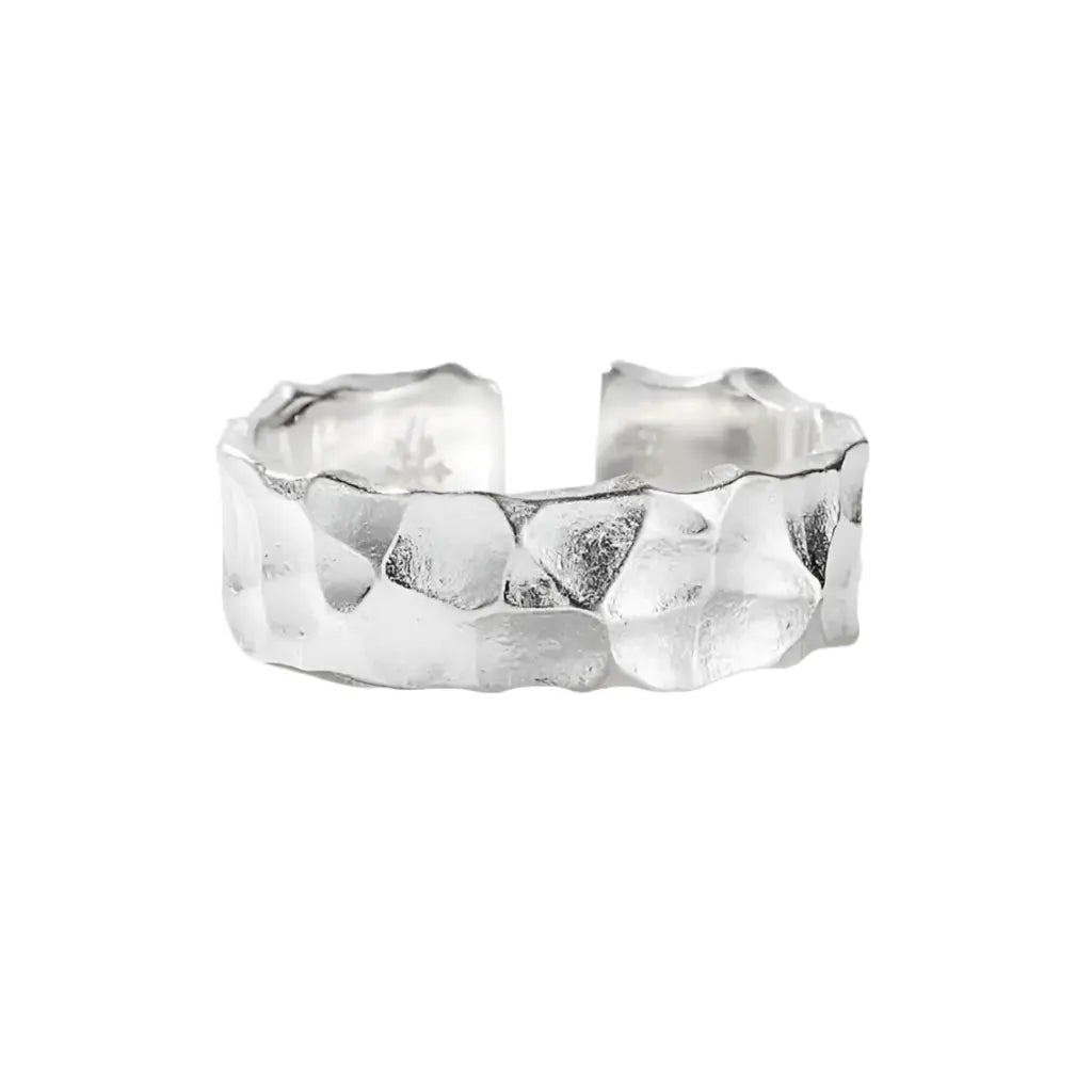 925 Sterling Silver Stone Texture Resizable Ring Hominus Denim