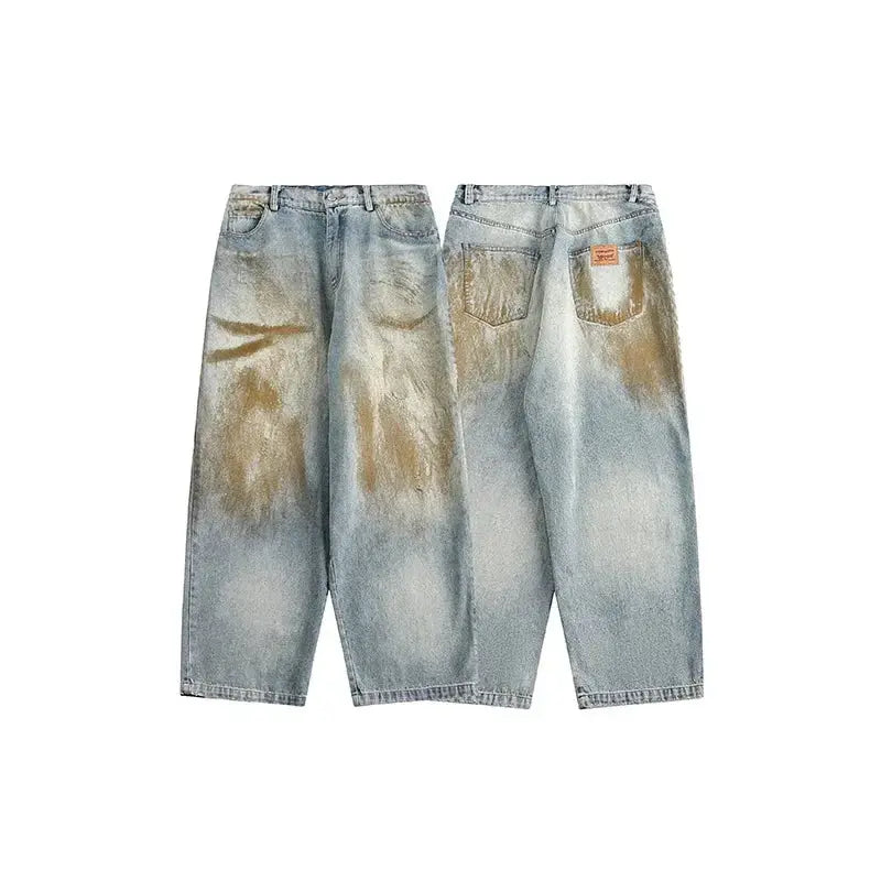 AYWTER Spring New Japanese Style Denim Washing Gradient Casual Pants Vintage High Street Unisex Straight-Leg Pants K0106 Hominus Denim