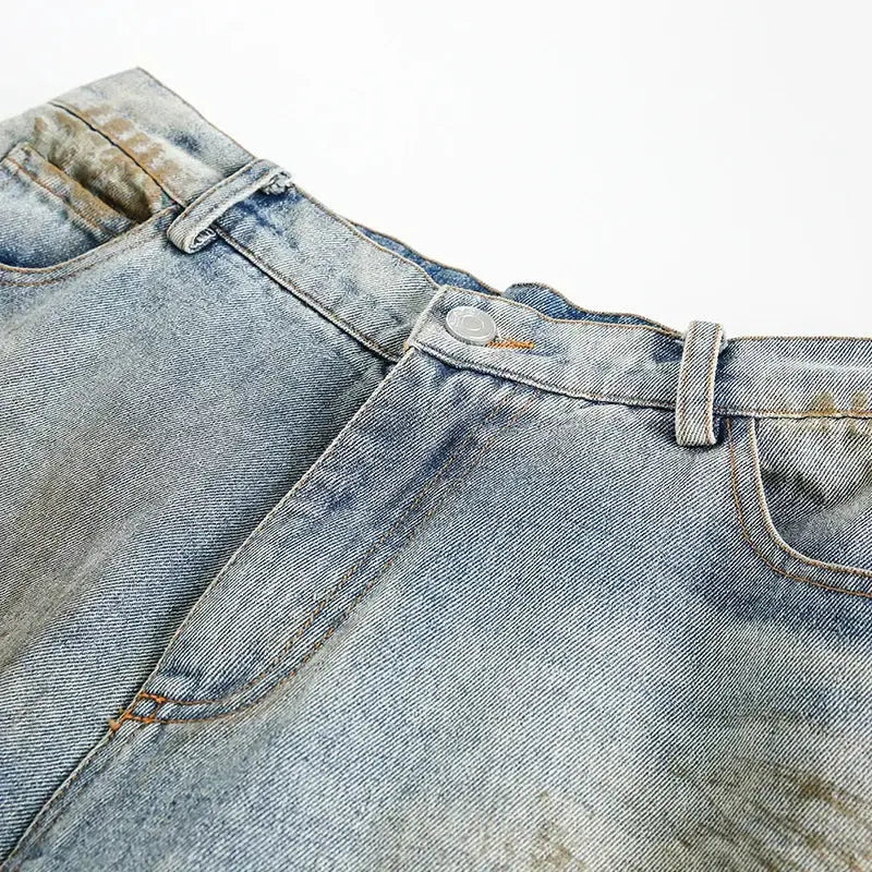AYWTER Spring New Japanese Style Denim Washing Gradient Casual Pants Vintage High Street Unisex Straight-Leg Pants K0106 Hominus Denim