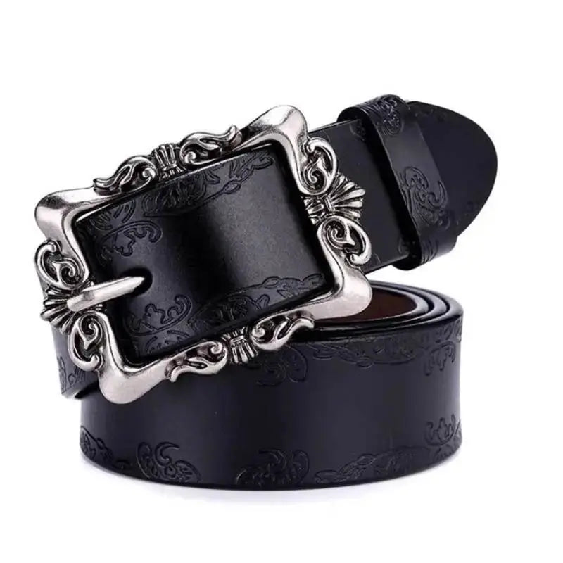 BOKADIAO Hot Women's Genuine Leather Belt Punk Luxury Brand Designer Belts for Women High Quality Casual Female Jeans Belt Brown Hominus Denim