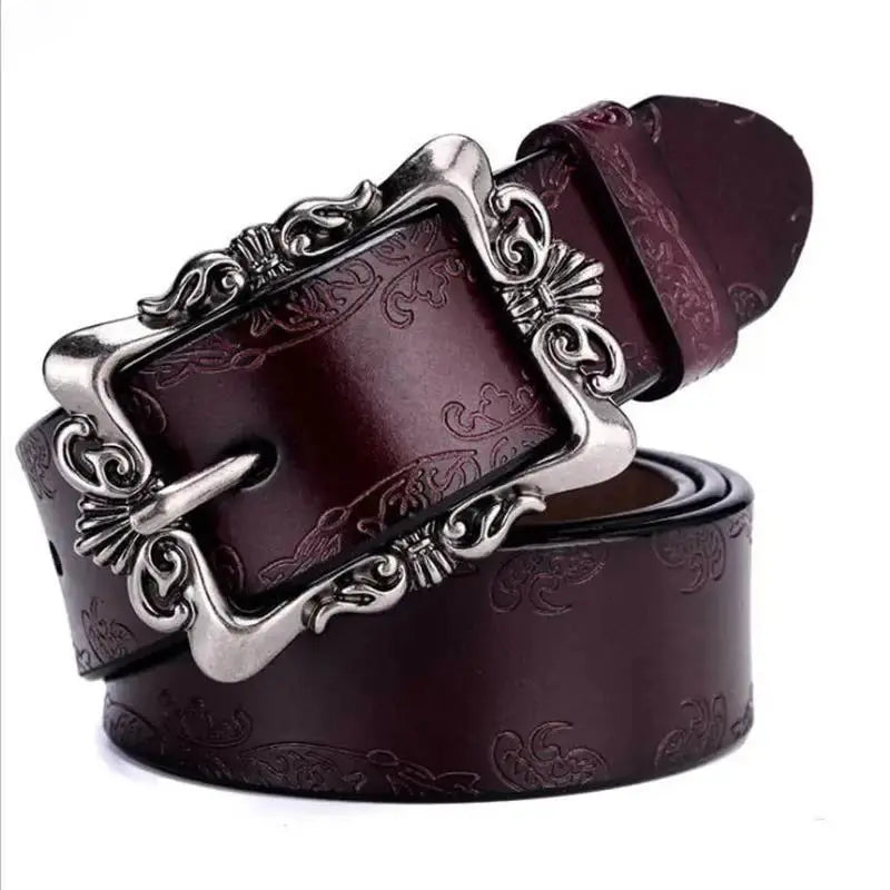 BOKADIAO Hot Women's Genuine Leather Belt Punk Luxury Brand Designer Belts for Women High Quality Casual Female Jeans Belt Brown Hominus Denim