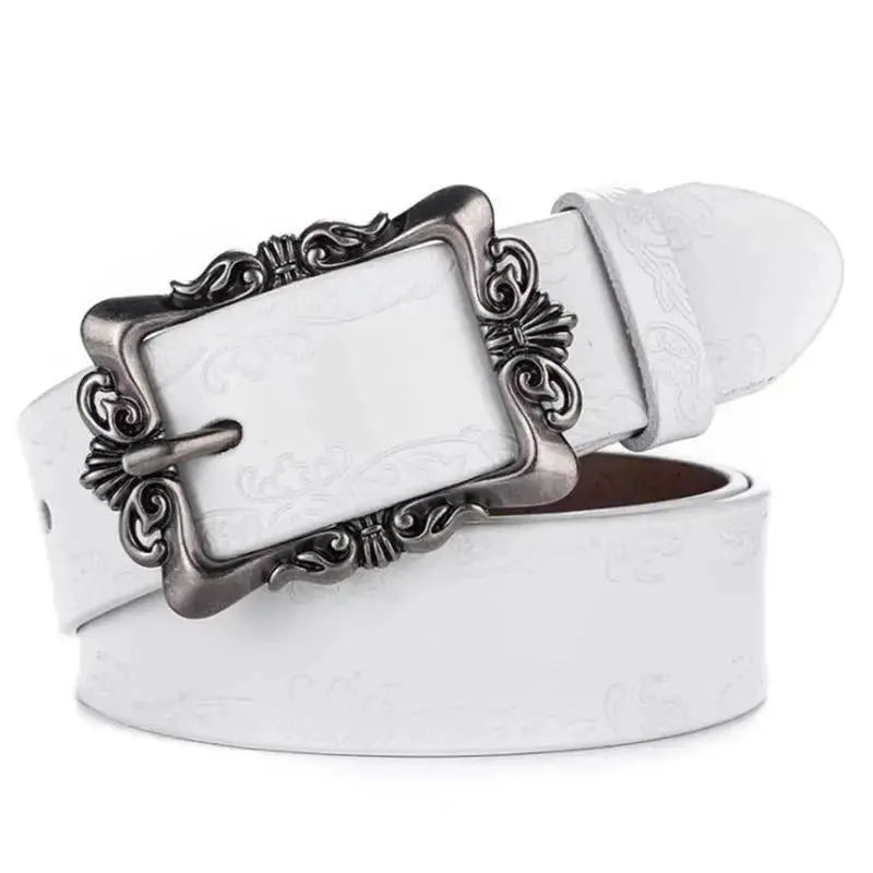 BOKADIAO Hot Women's Genuine Leather Belt Punk Luxury Brand Designer Belts for Women High Quality Casual Female Jeans Belt Brown Hominus Denim