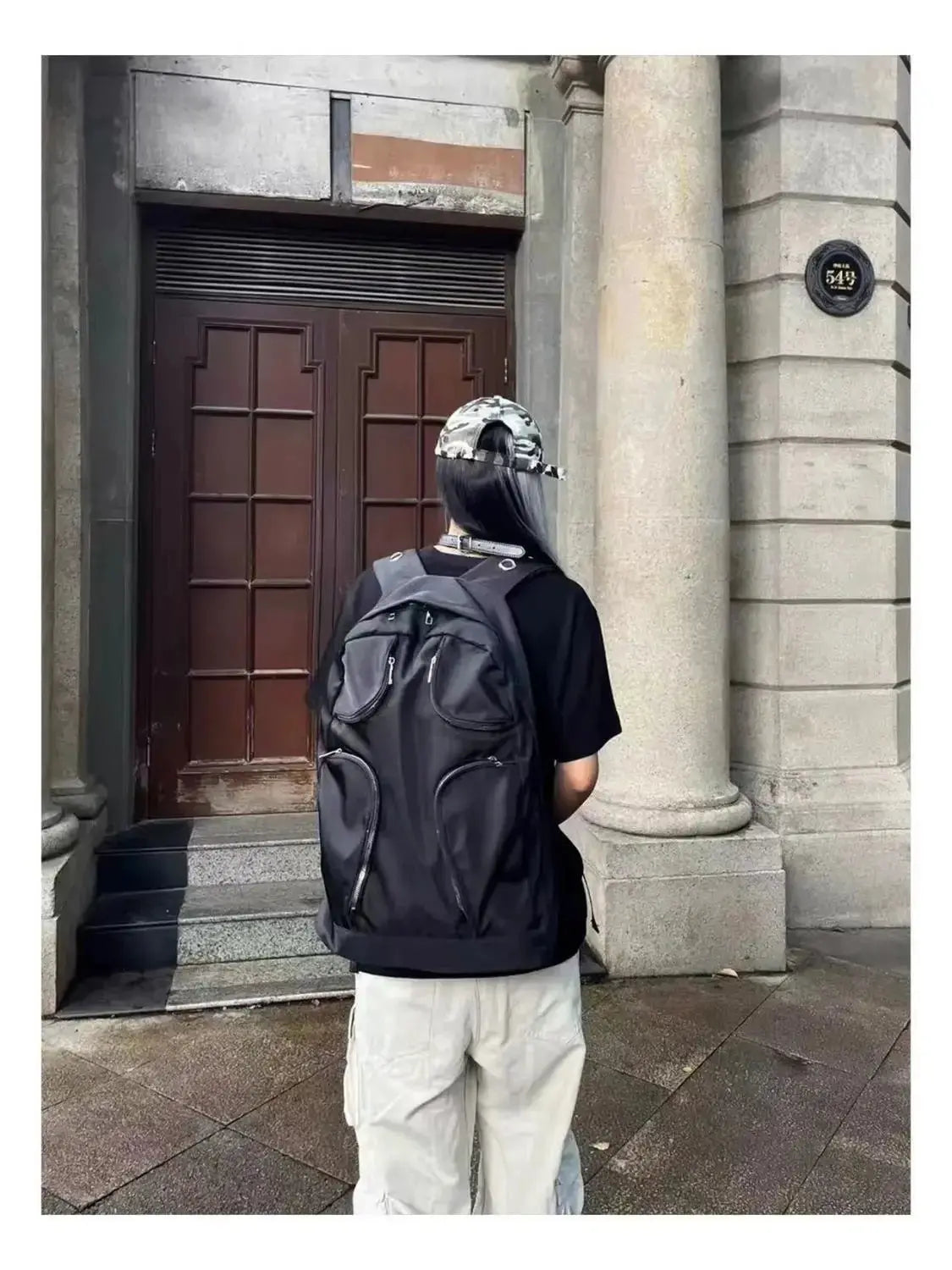 Backpack Unisex Nylon High-Capacity Fashion Hollow Out Strap Fashion Street Style High-Capacity Backpack Hominus Denim
