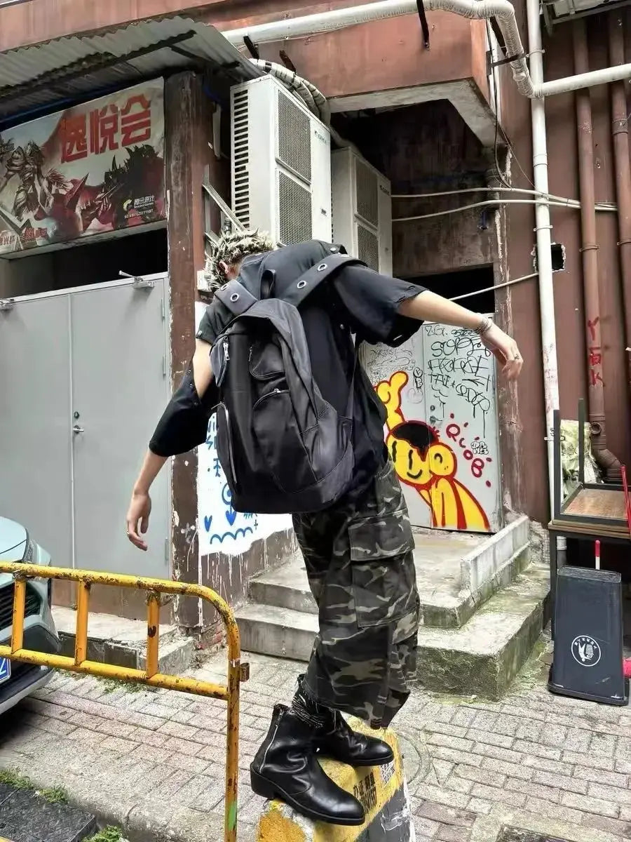 Backpack Unisex Nylon High-Capacity Fashion Hollow Out Strap Fashion Street Style High-Capacity Backpack Hominus Denim