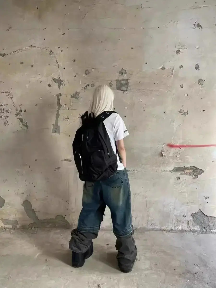 Backpack Unisex Nylon High-Capacity Fashion Hollow Out Strap Fashion Street Style High-Capacity Backpack Hominus Denim