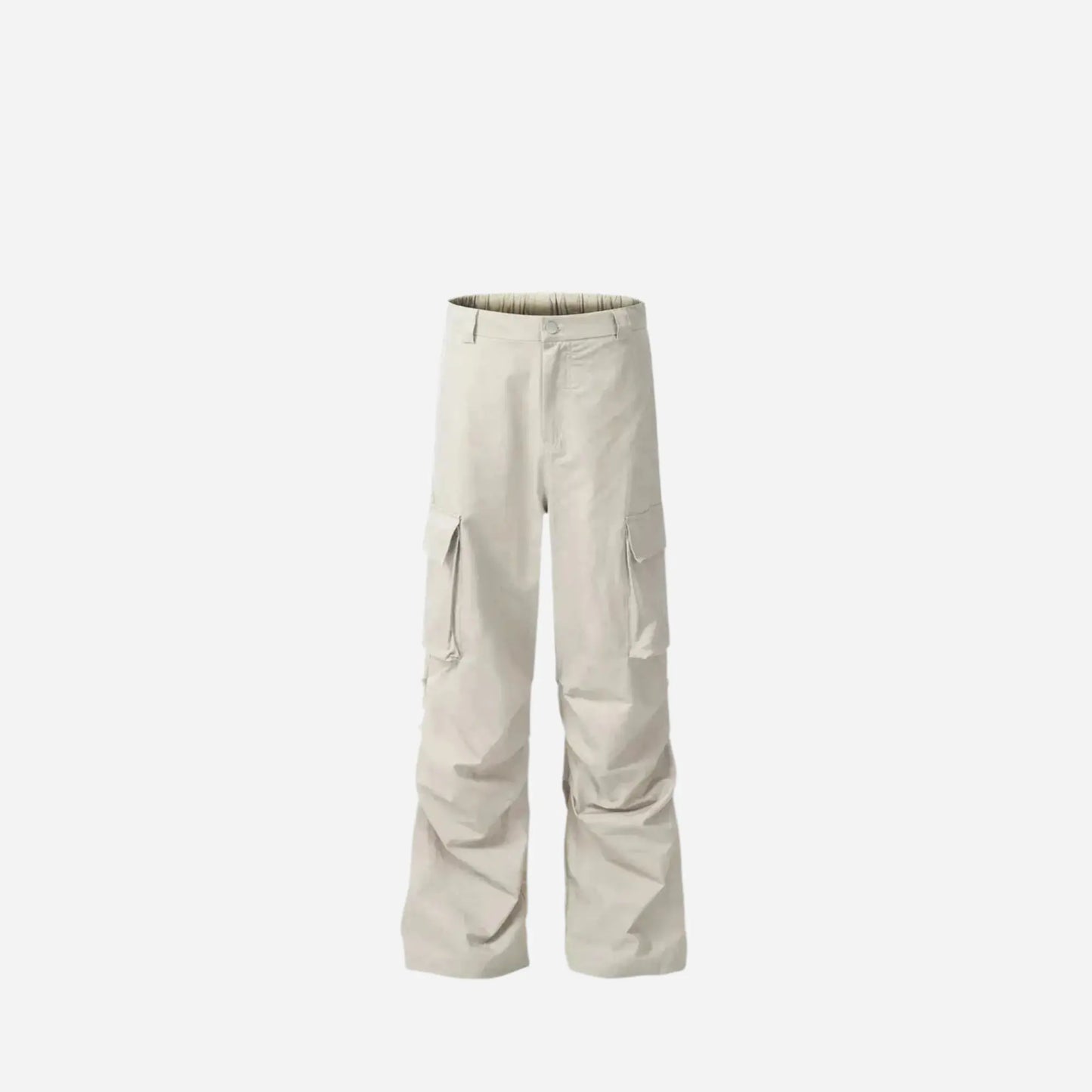 Beige Pocket Pleated Cargo Wide Leg Pant Hominus Denim