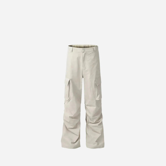 Beige Pocket Pleated Cargo Wide Leg Pant Hominus Denim