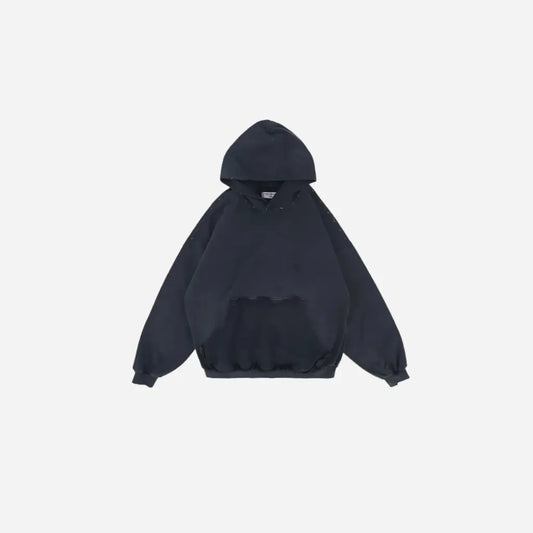 Black Casual Destroyed Washed Hoodie Hominus Denim