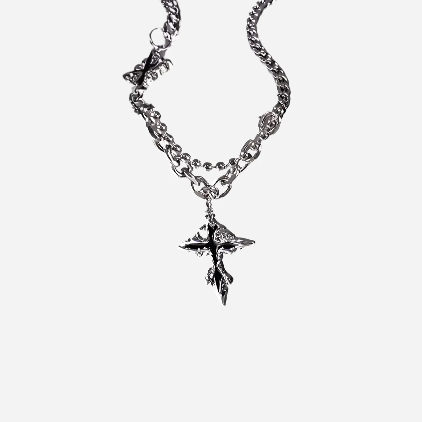 Black Cross Double Layer Splicing Chain Necklace Hominus Denim