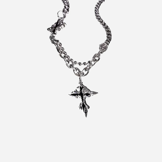 Black Cross Double Layer Splicing Chain Necklace Hominus Denim
