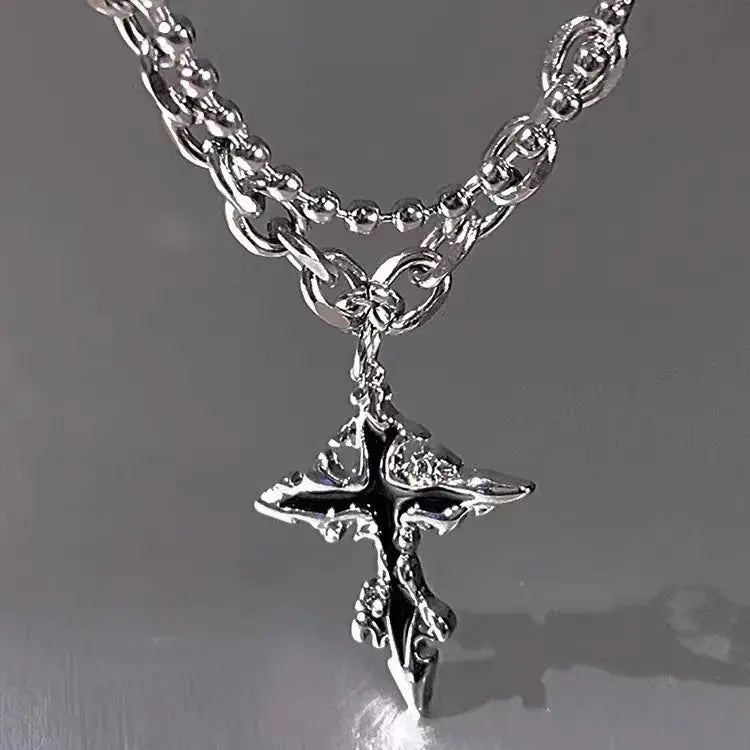 Black Cross Double Layer Splicing Chain Necklace - Hominus Denim