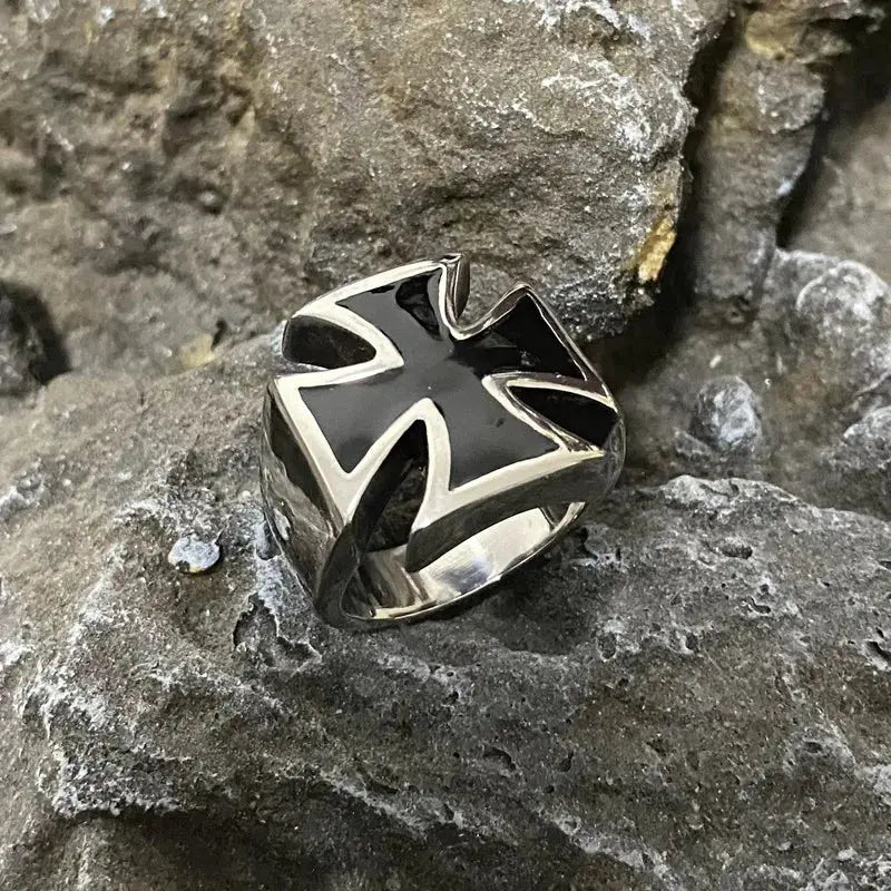 Black Cross Stainless Steel Rings Geometric Biker Rock Classic Punk Mens Ring Fashion Band Jewelry Metal Unique Hot Wholesale Hominus Denim