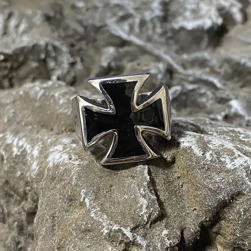 Black Cross Stainless Steel Rings Geometric Biker Rock Classic Punk Mens Ring Fashion Band Jewelry Metal Unique Hot Wholesale Hominus Denim