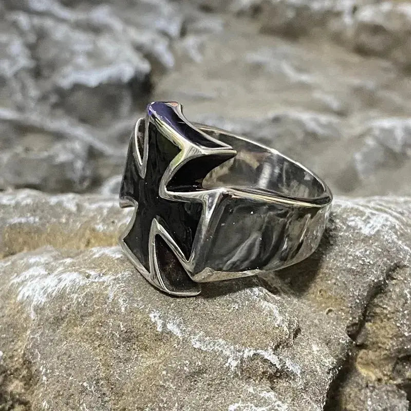 Black Cross Stainless Steel Rings Geometric Biker Rock Classic Punk Mens Ring Fashion Band Jewelry Metal Unique Hot Wholesale Hominus Denim