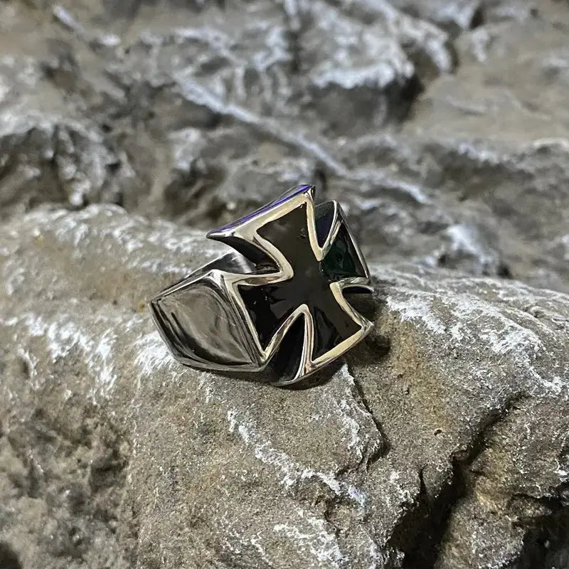Black Cross Stainless Steel Rings Geometric Biker Rock Classic Punk Mens Ring Fashion Band Jewelry Metal Unique Hot Wholesale Hominus Denim