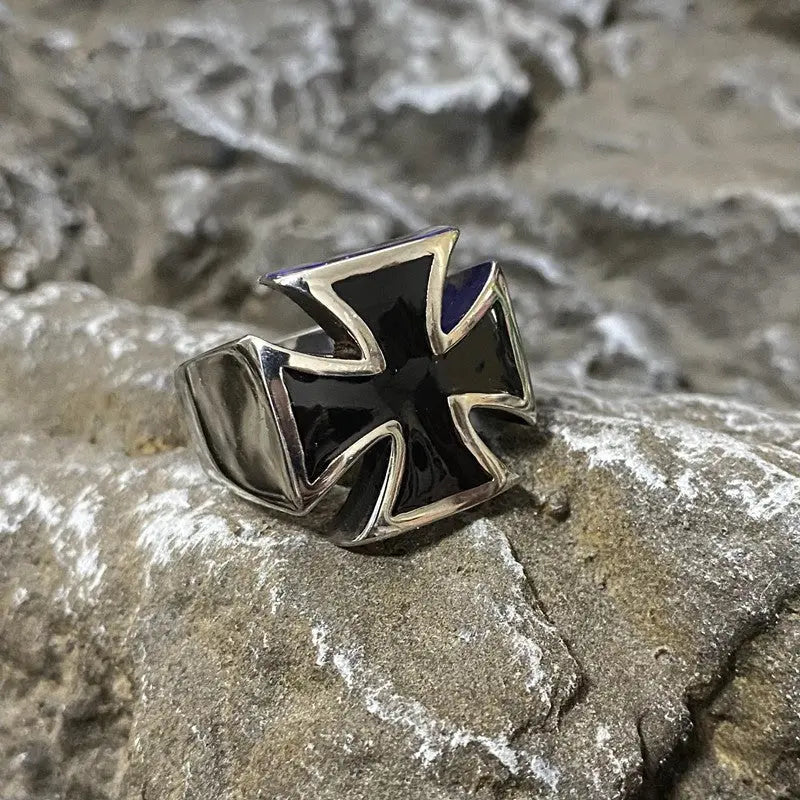 Black Cross Stainless Steel Rings Geometric Biker Rock Classic Punk Mens Ring Fashion Band Jewelry Metal Unique Hot Wholesale Hominus Denim