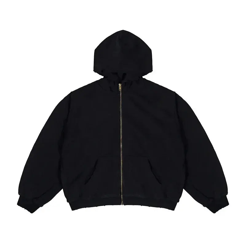 Black Destroyed Oversized Hooded Jacket