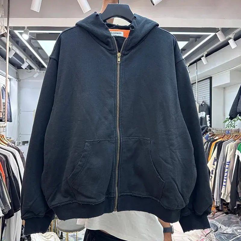 Black Destroyed Oversized Hooded Jacket