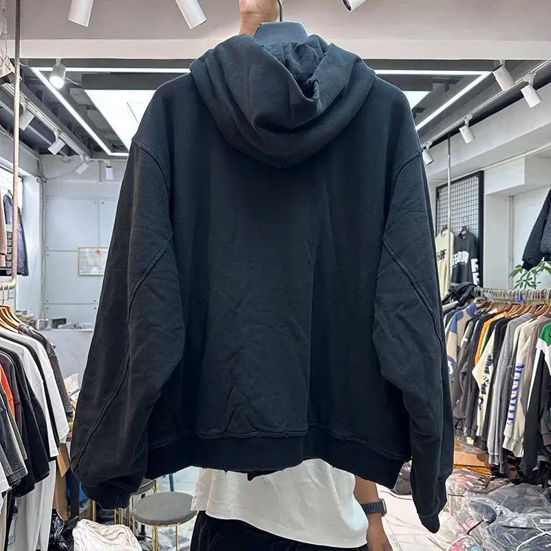 Black Destroyed Oversized Hooded Jacket