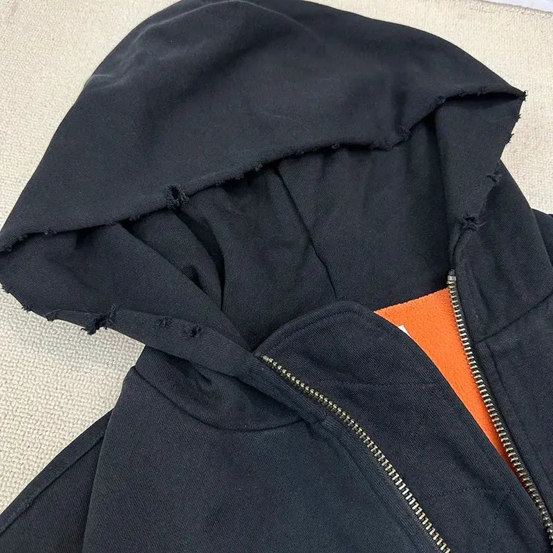 Black Destroyed Oversized Hooded Jacket