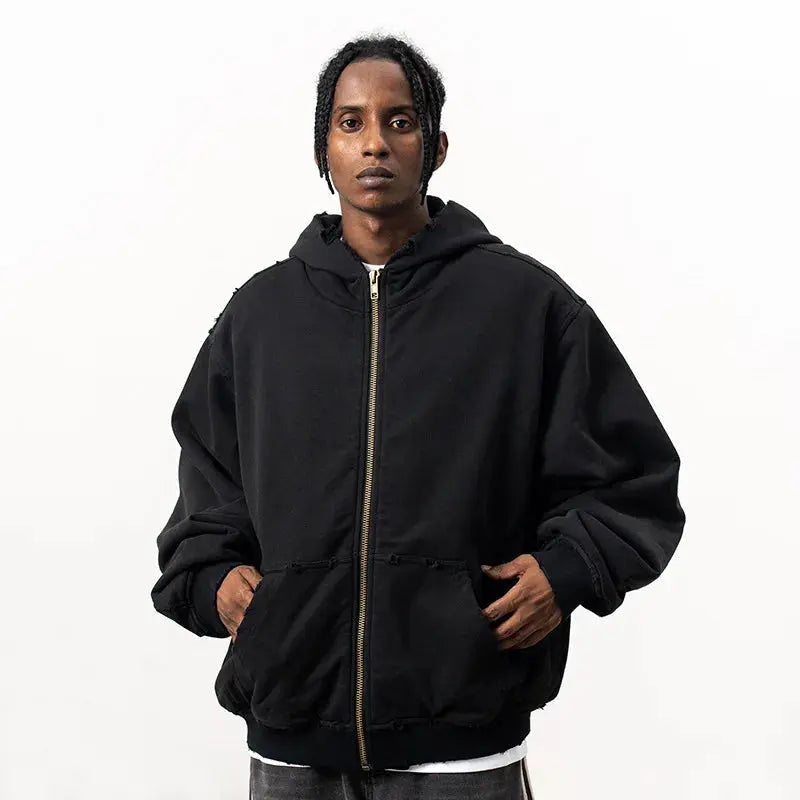 Black Destroyed Oversized Hooded Jacket