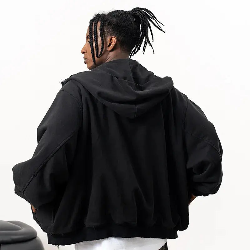 Black Destroyed Oversized Hooded Jacket