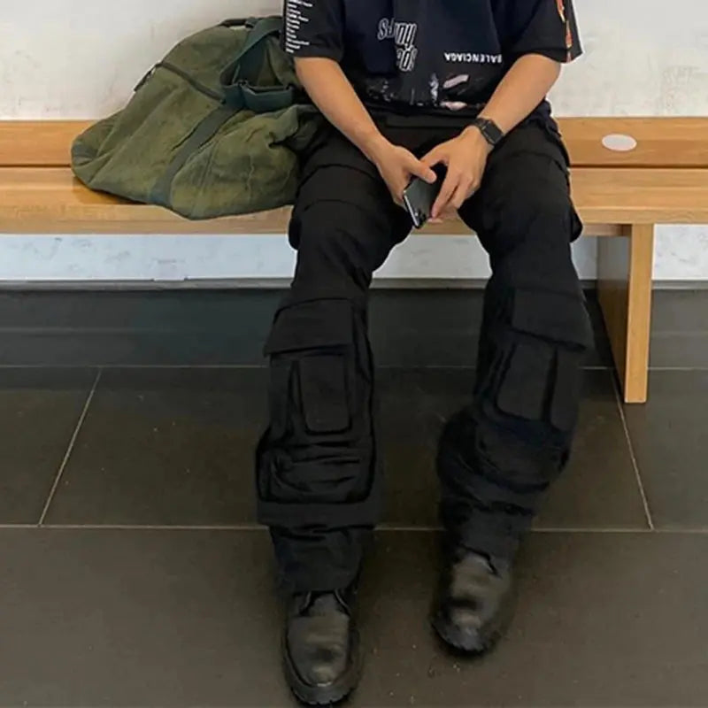 Black Detachable Multi Workwear Wide Leg Cargo Pant - Hominus Denim
