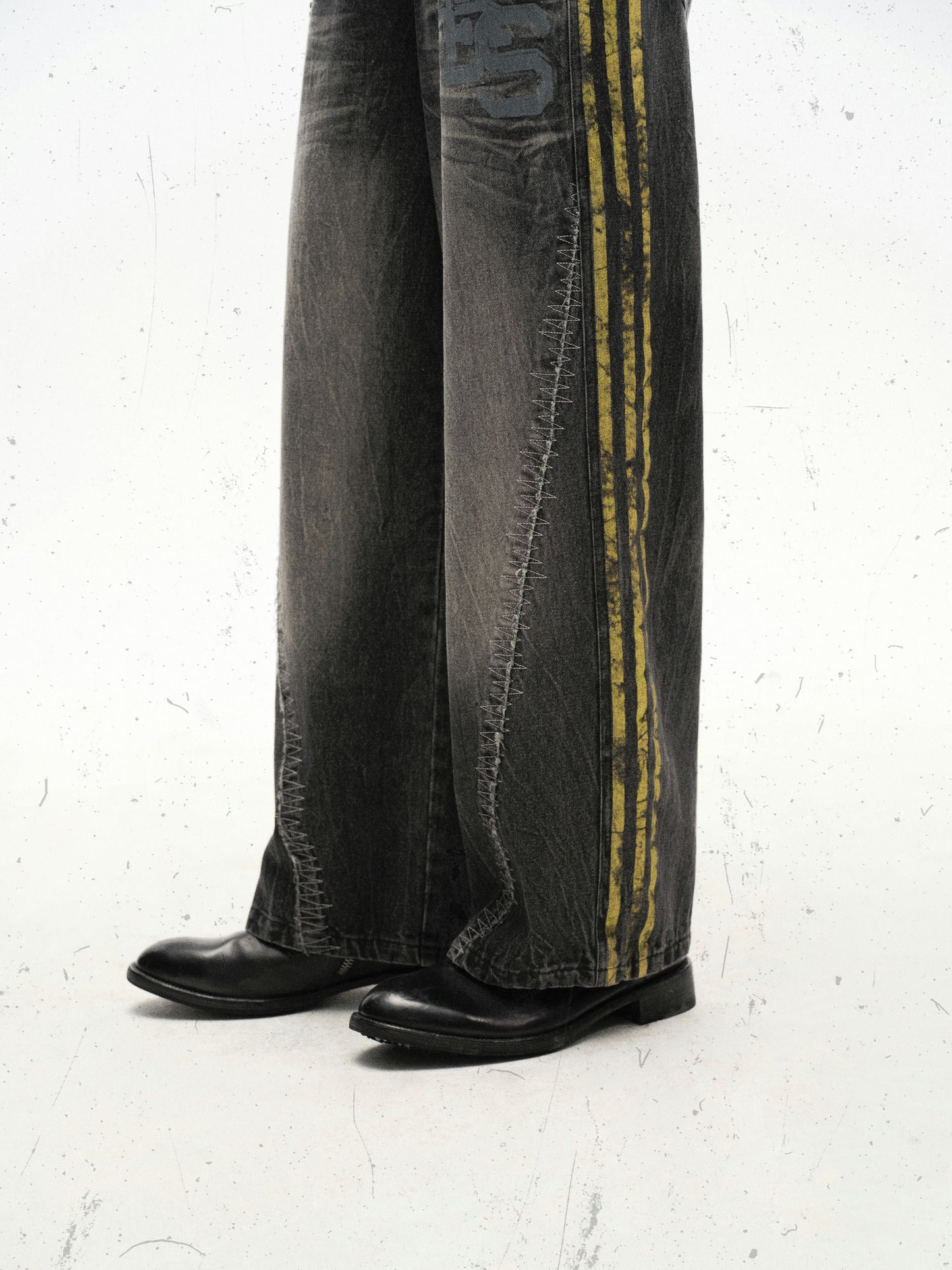 Black Grunge Yellow Striped Baggy Jean - Hominus Denim