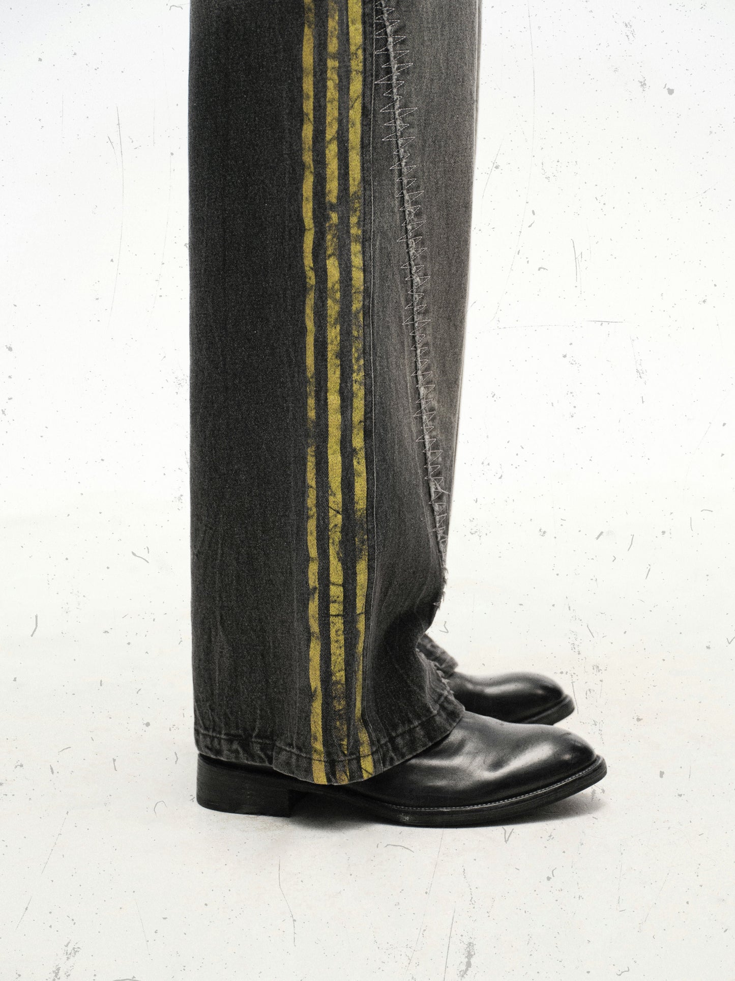Black Grunge Yellow Striped Baggy Jean - Hominus Denim