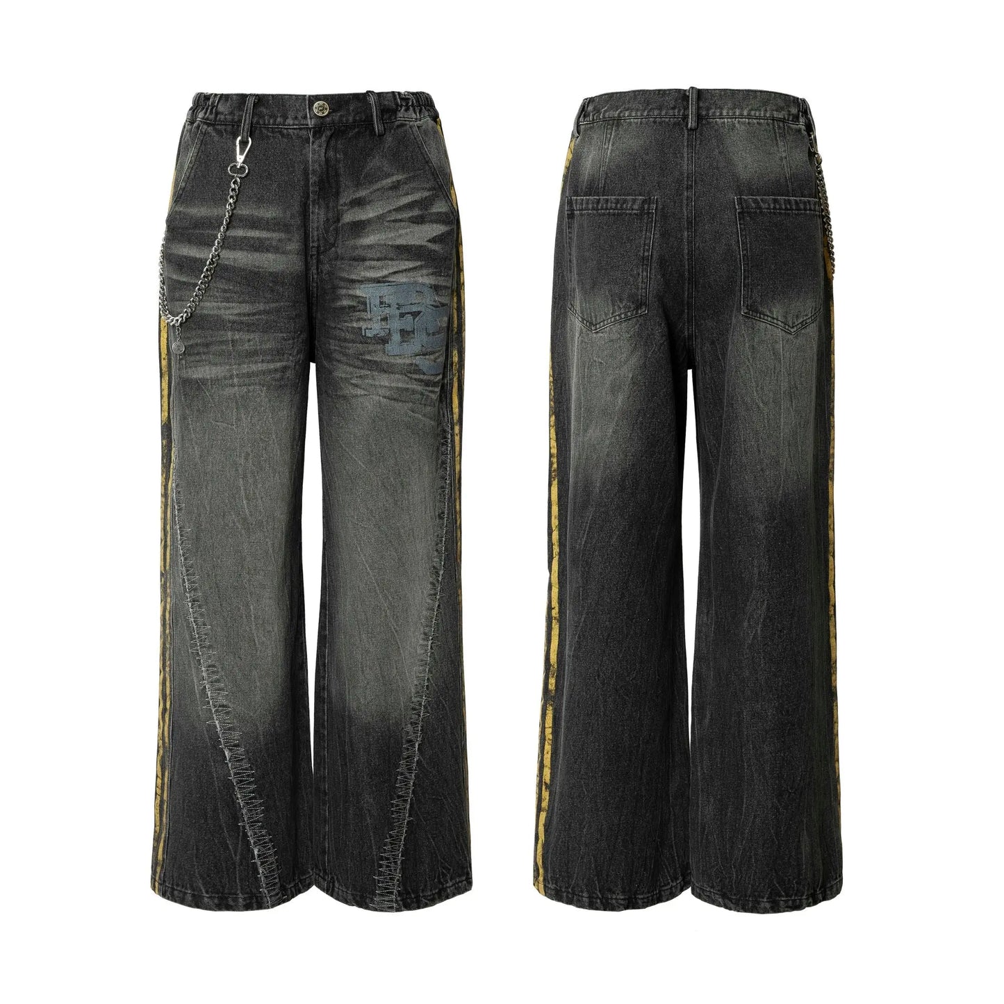 Black Grunge Yellow Striped Baggy Jean Hominus Denim