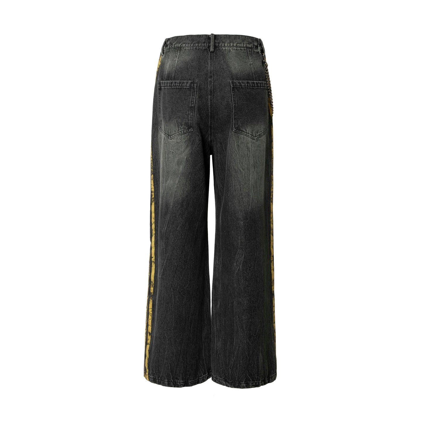 Black Grunge Yellow Striped Baggy Jean - Hominus Denim