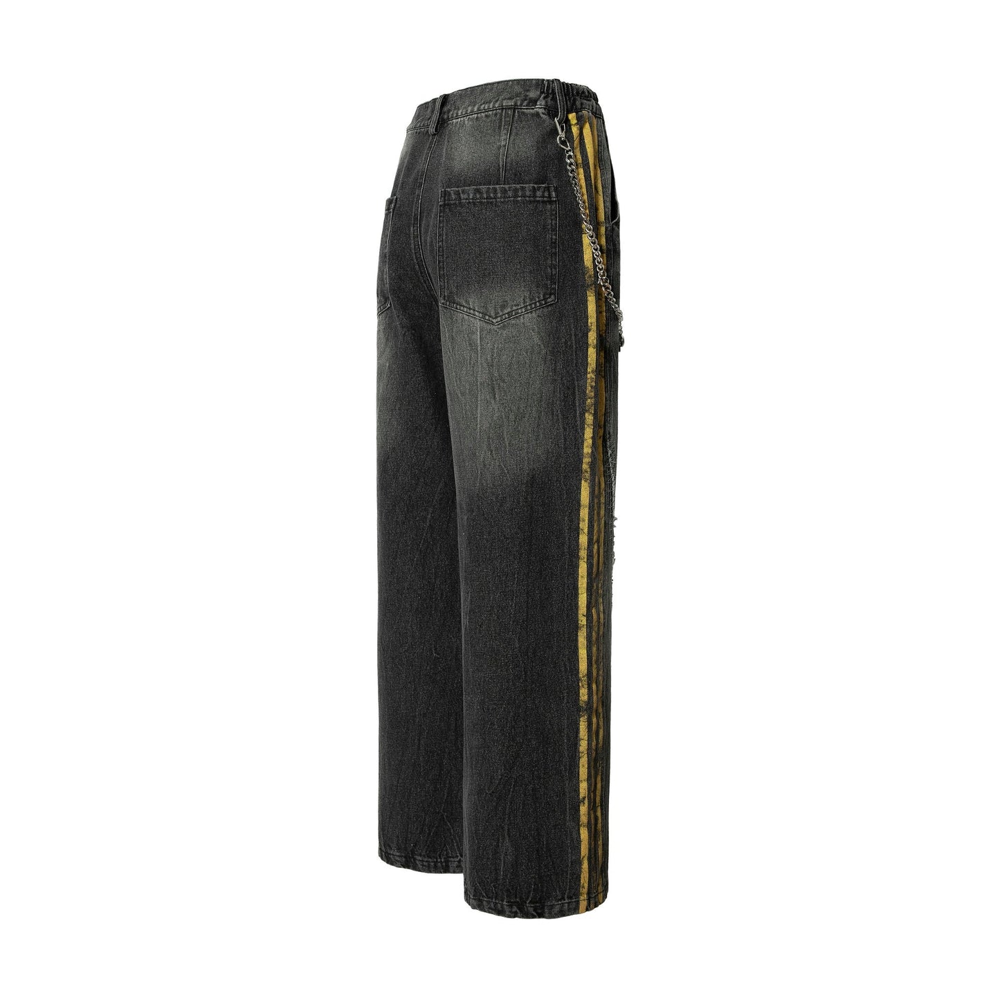Black Grunge Yellow Striped Baggy Jean - Hominus Denim