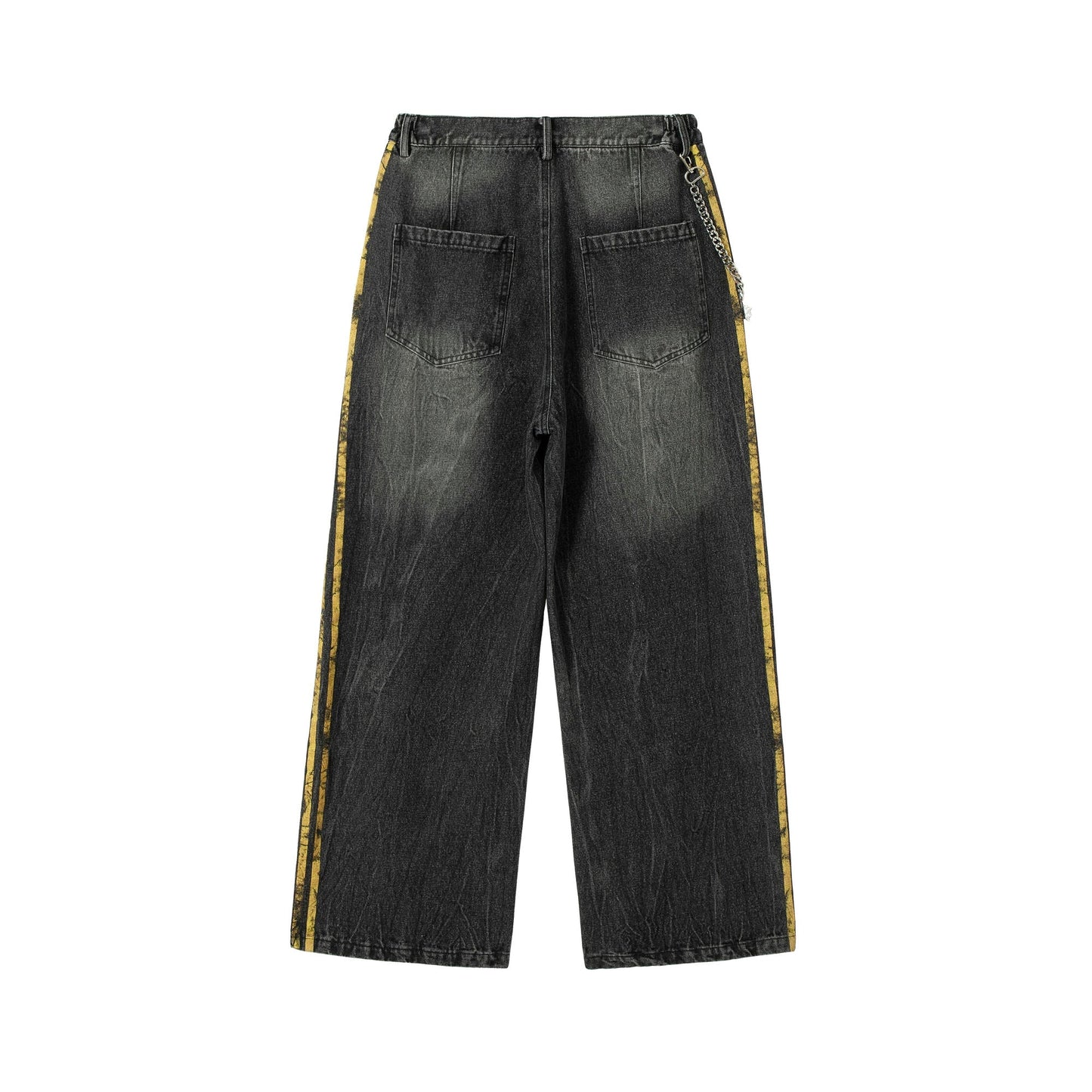 Black Grunge Yellow Striped Baggy Jean - Hominus Denim