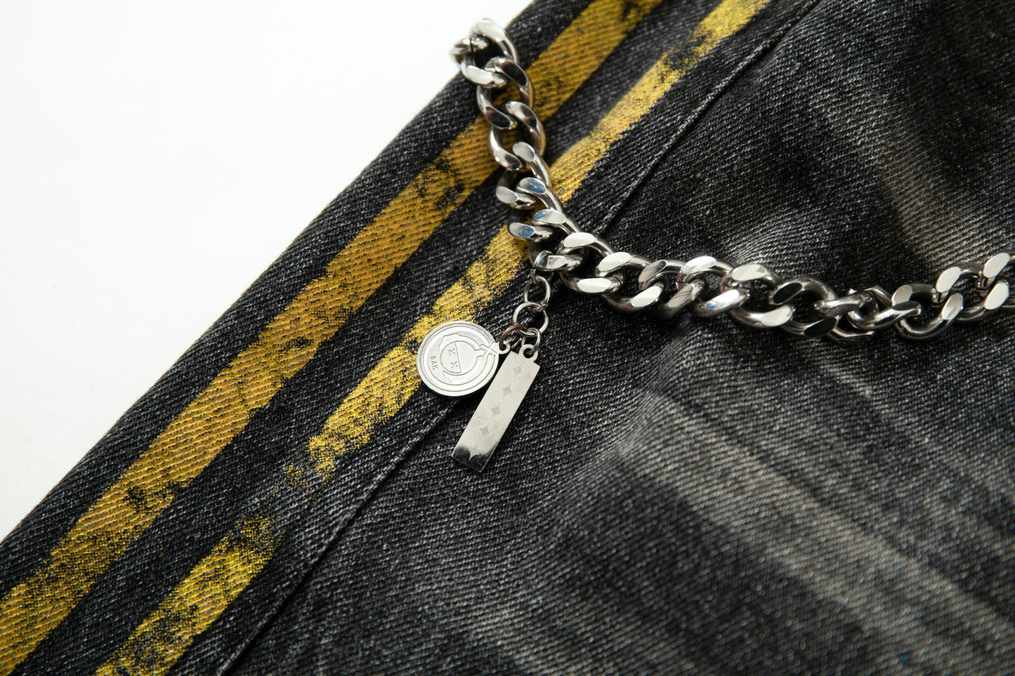Black Grunge Yellow Striped Baggy Jean - Hominus Denim