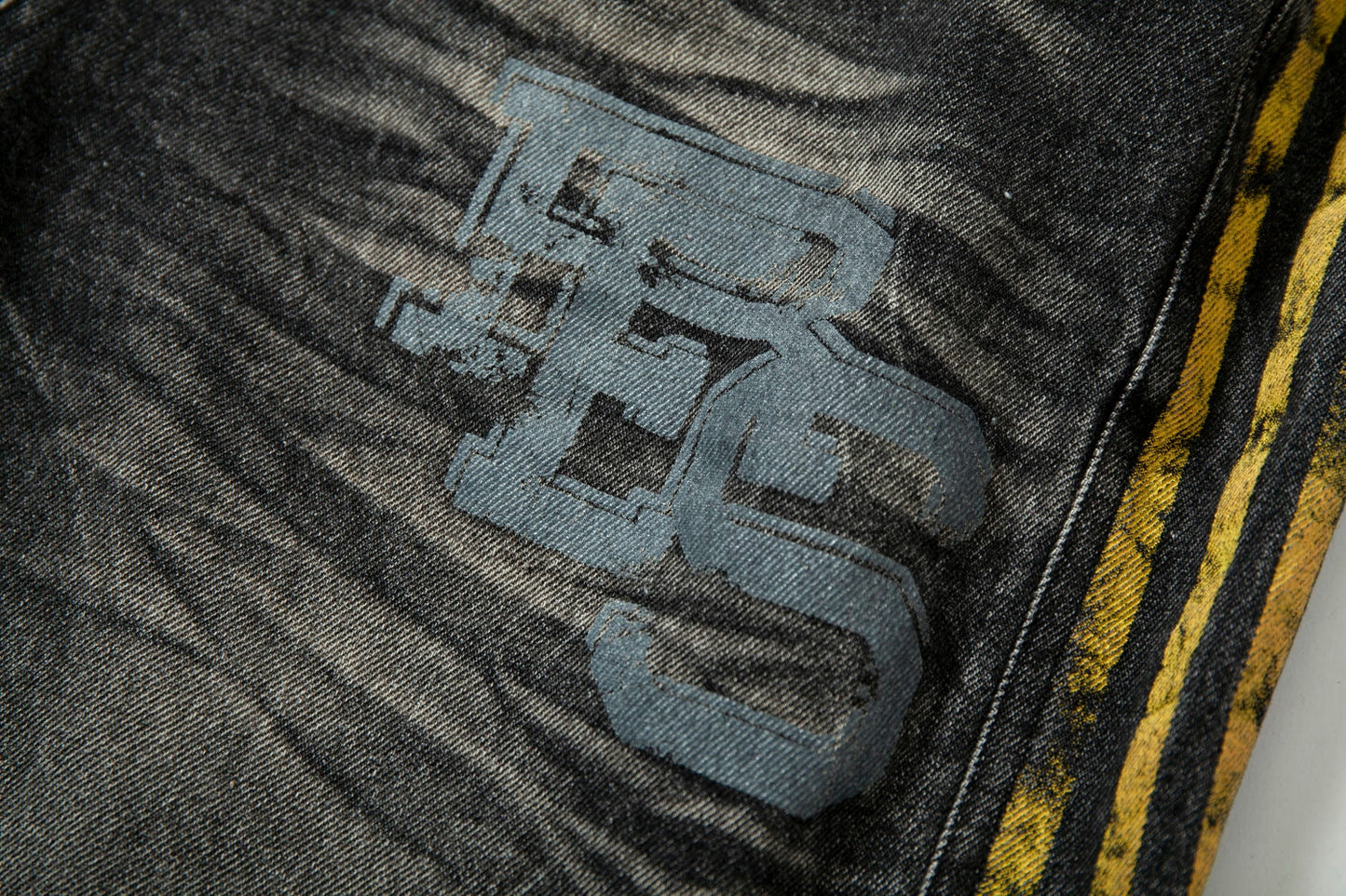 Black Grunge Yellow Striped Baggy Jean - Hominus Denim