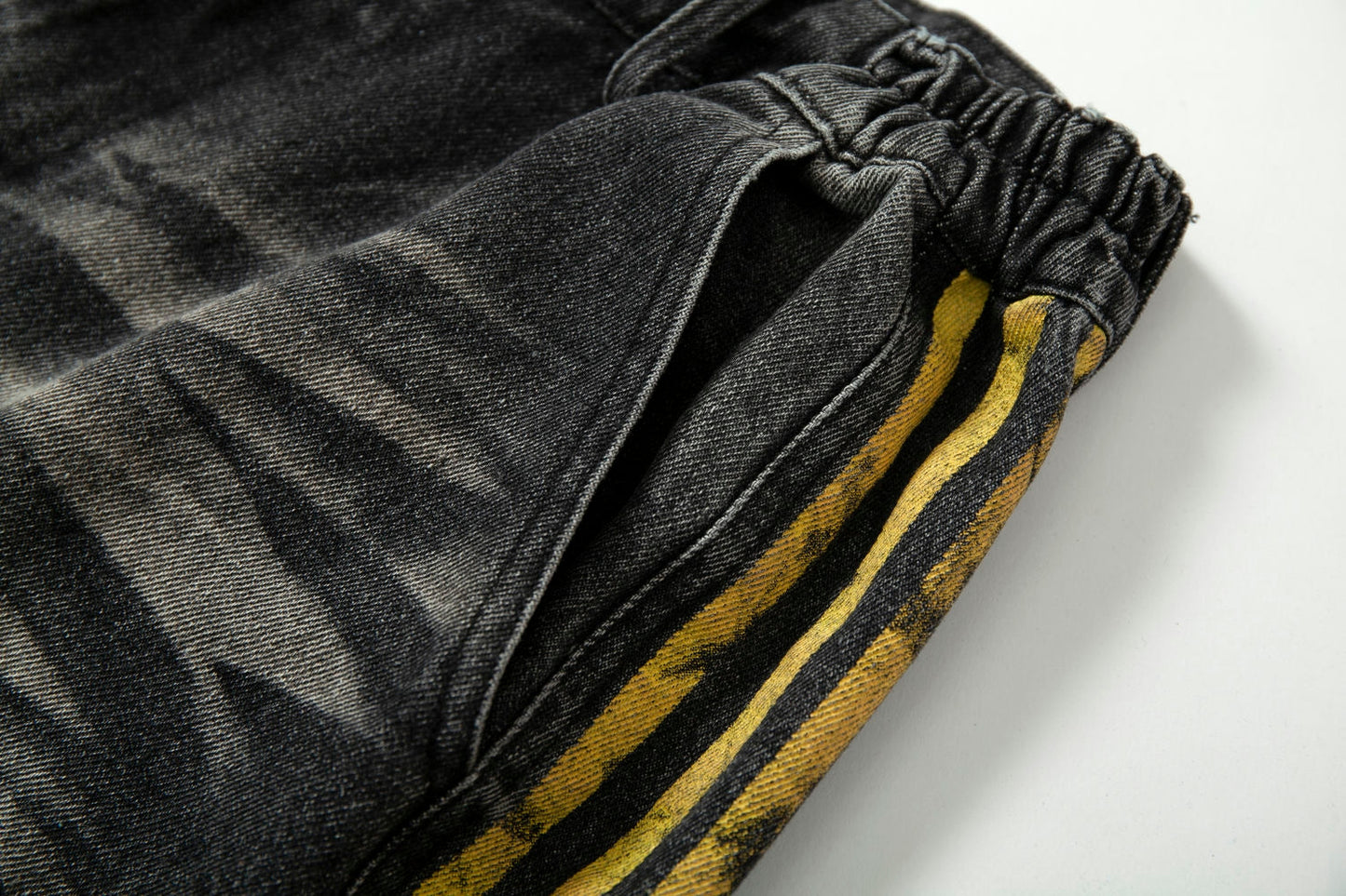 Black Grunge Yellow Striped Baggy Jean - Hominus Denim