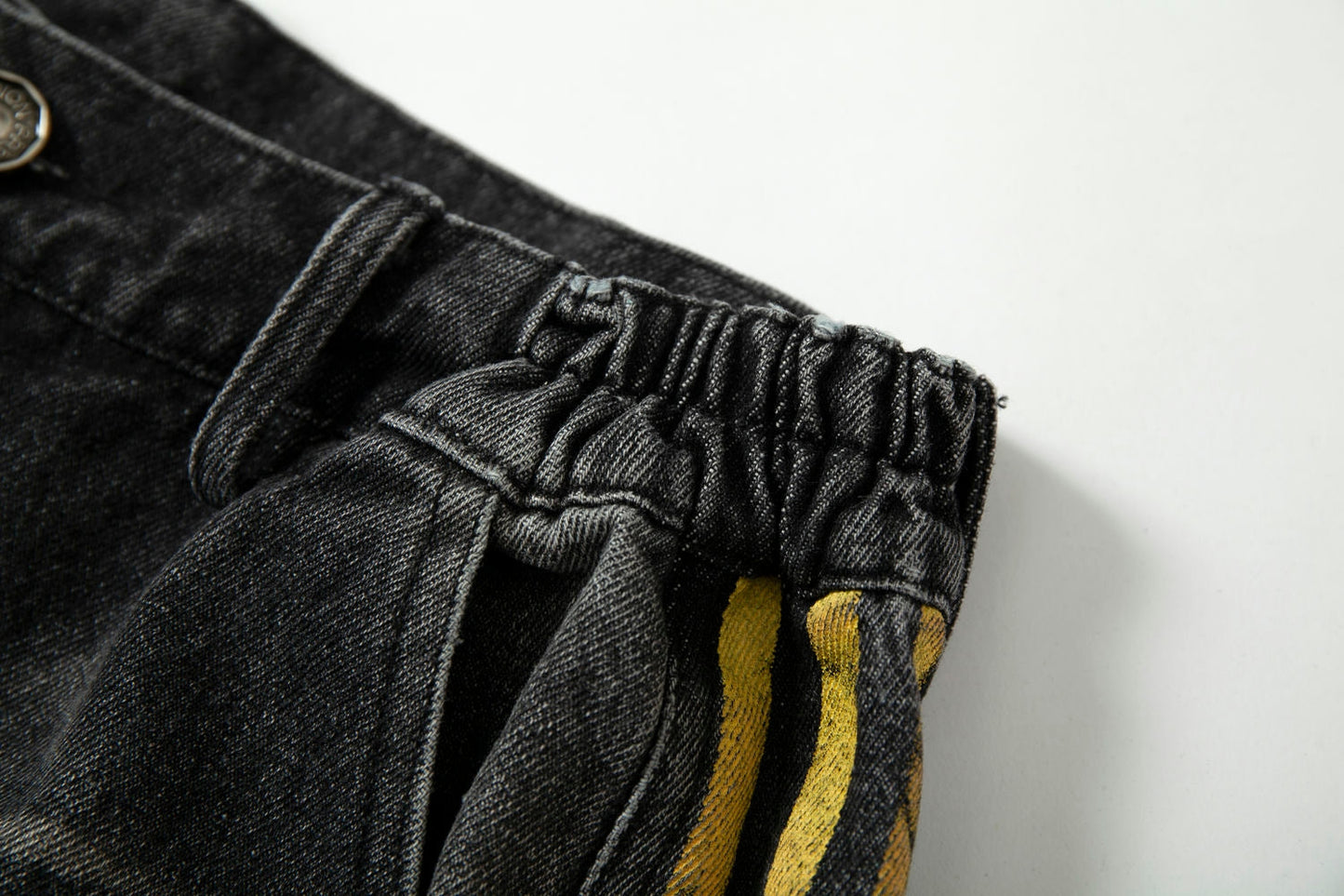 Black Grunge Yellow Striped Baggy Jean - Hominus Denim